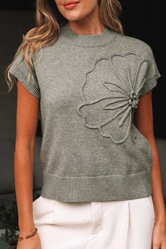 Short Sleeve Sweaters High Flower Boxy Sweater
