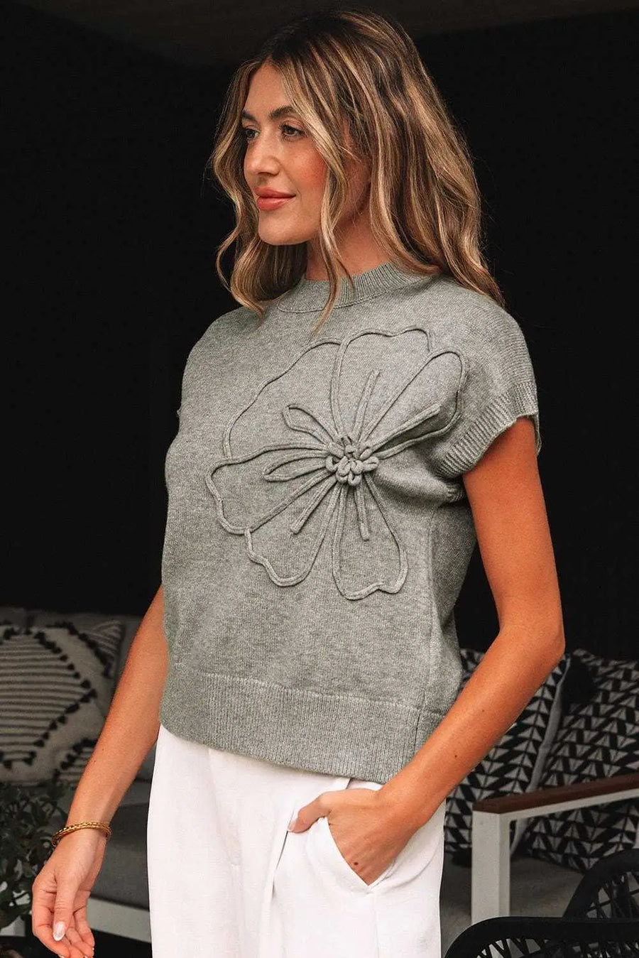 Short Sleeve Sweaters High Flower Boxy Sweater