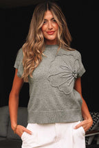 Short Sleeve Sweaters High Flower Boxy Sweater