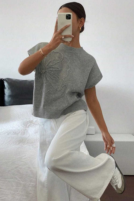 Short Sleeve Sweaters High Flower Boxy Sweater