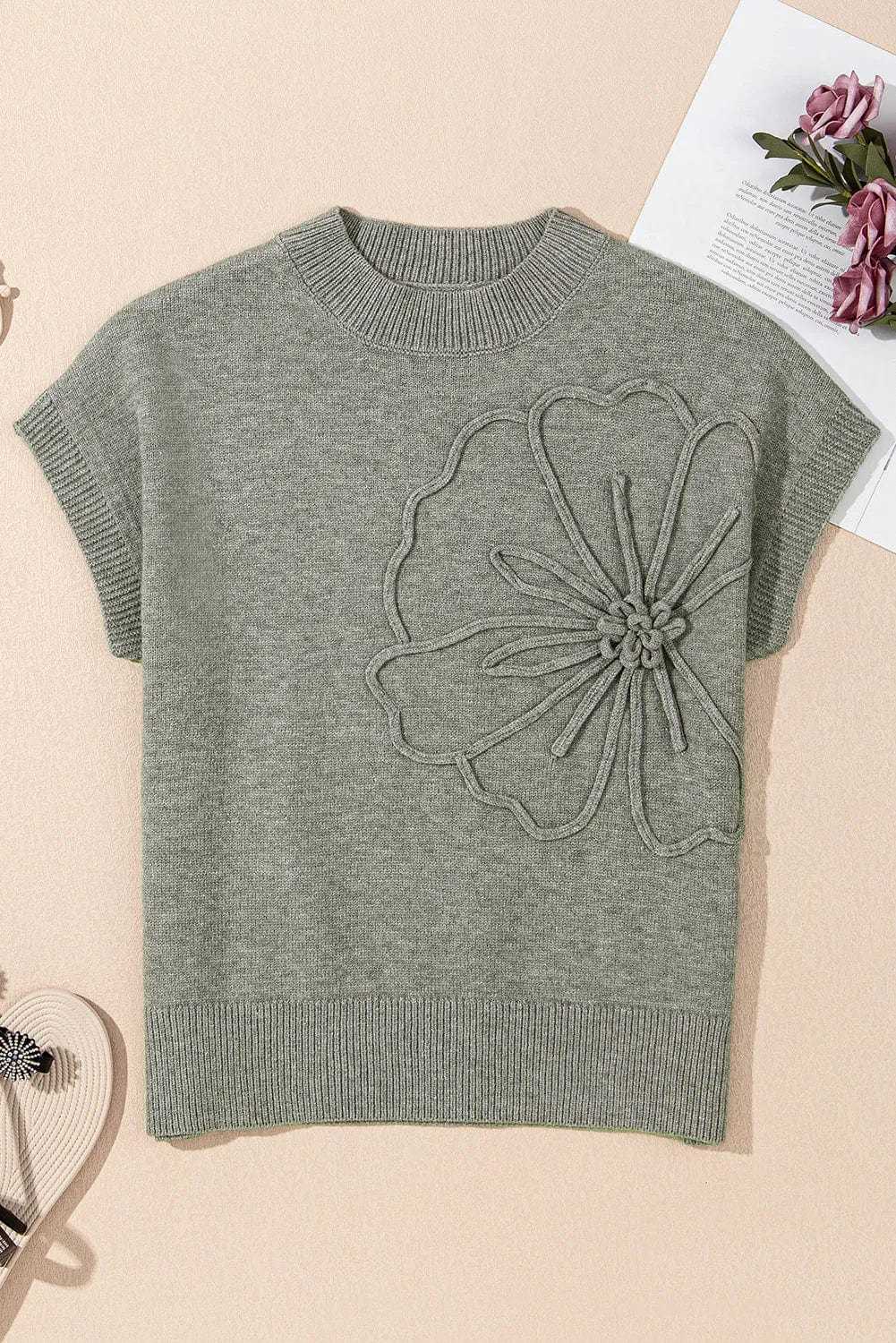 Short Sleeve Sweaters High Flower Boxy Sweater