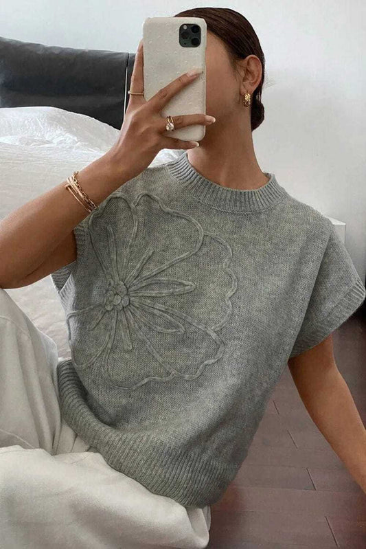 Short Sleeve Sweaters High Flower Boxy Sweater
