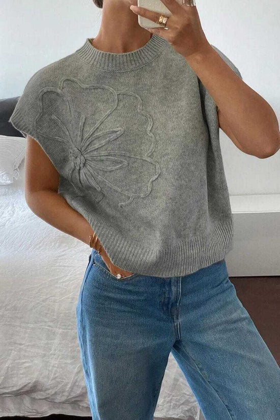 Short Sleeve Sweaters High Flower Boxy Sweater