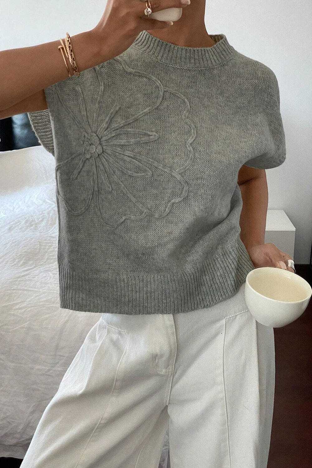 Short Sleeve Sweaters High-rise / S / 55%Acrylic+45%Cotton High Flower Boxy Sweater