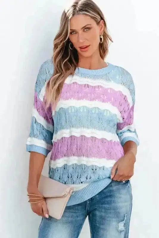 Short Sleeve Sweaters Mosaic Crochet Half Sleeve Sweater