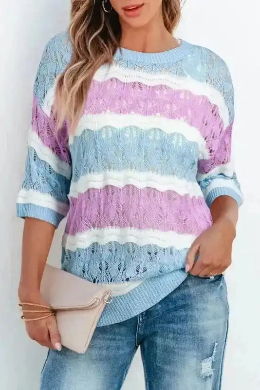 Short Sleeve Sweaters Mosaic Crochet Half Sleeve Sweater