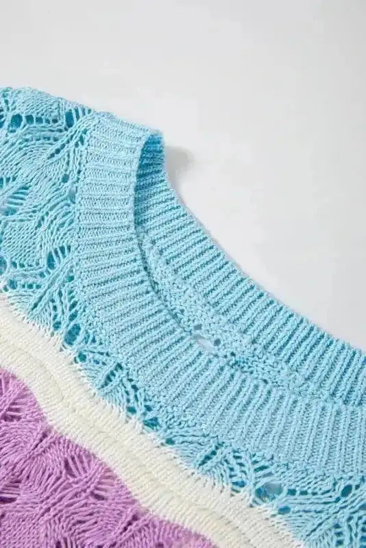 Short Sleeve Sweaters Mosaic Crochet Half Sleeve Sweater