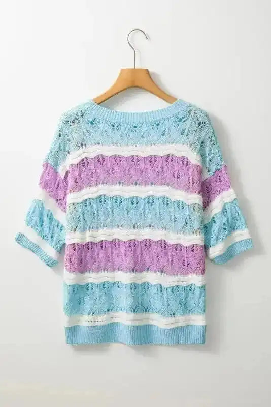 Short Sleeve Sweaters Mosaic Crochet Half Sleeve Sweater