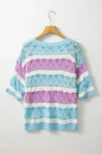 Short Sleeve Sweaters Mosaic Crochet Half Sleeve Sweater