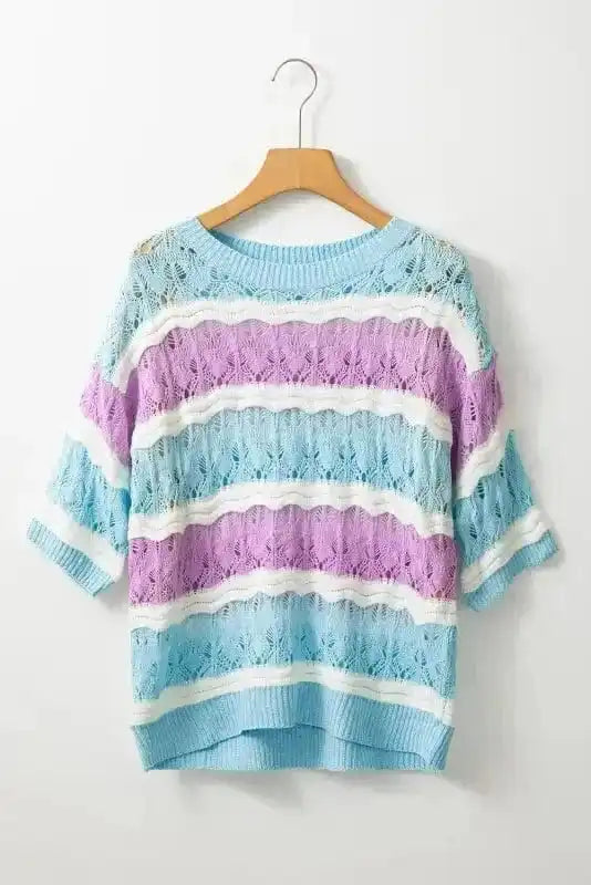 Short Sleeve Sweaters Mosaic Crochet Half Sleeve Sweater