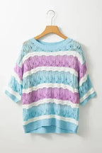 Short Sleeve Sweaters Mosaic Crochet Half Sleeve Sweater