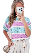 Short Sleeve Sweaters Mosaic Crochet Half Sleeve Sweater