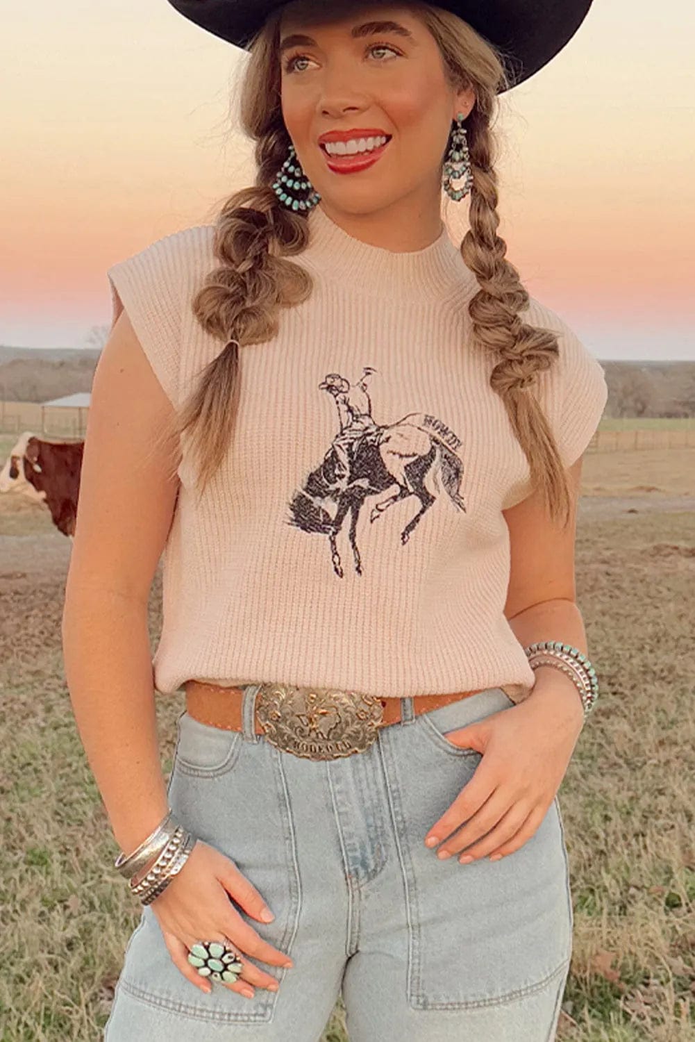 Short Sleeve Sweaters Rodeo Graphic Short Sleeve Sweater