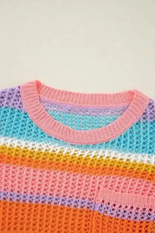 Short Sleeve Sweaters Rosy Ribbons Crochet Sweater