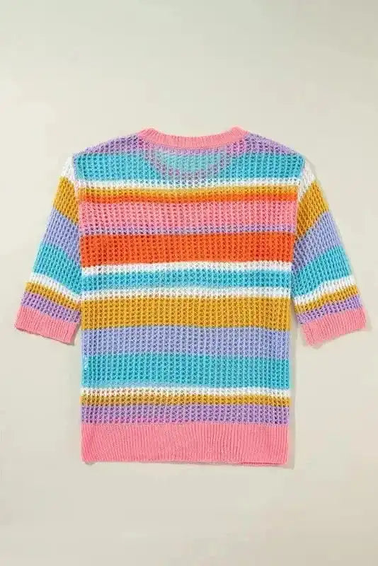 Short Sleeve Sweaters Rosy Ribbons Crochet Sweater