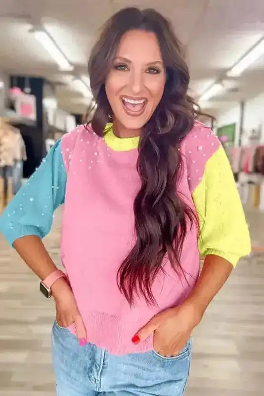 Short Sleeve Sweaters Scarlet Sheen Pearl Sweater