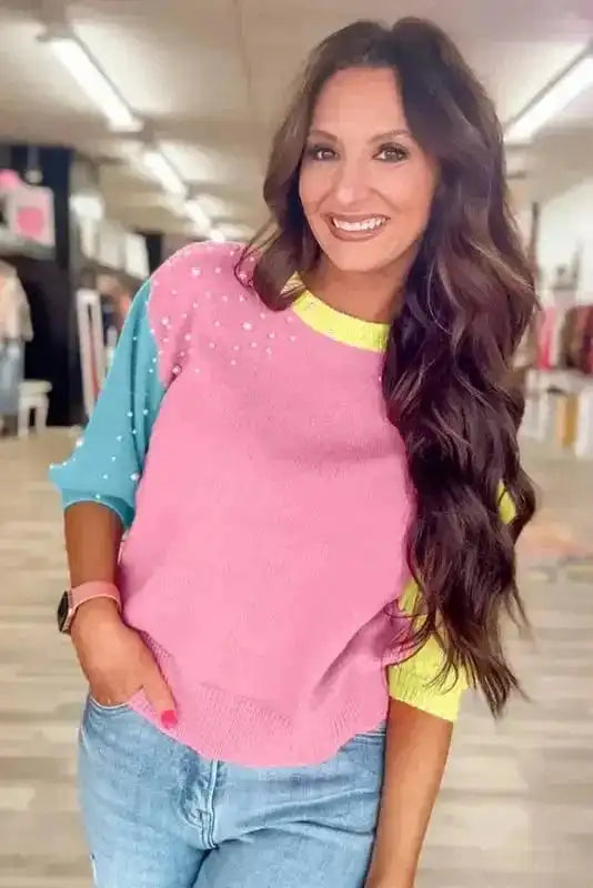 Short Sleeve Sweaters Scarlet Sheen Pearl Sweater