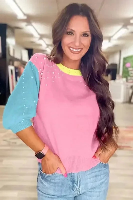 Short Sleeve Sweaters Scarlet Sheen Pearl Sweater