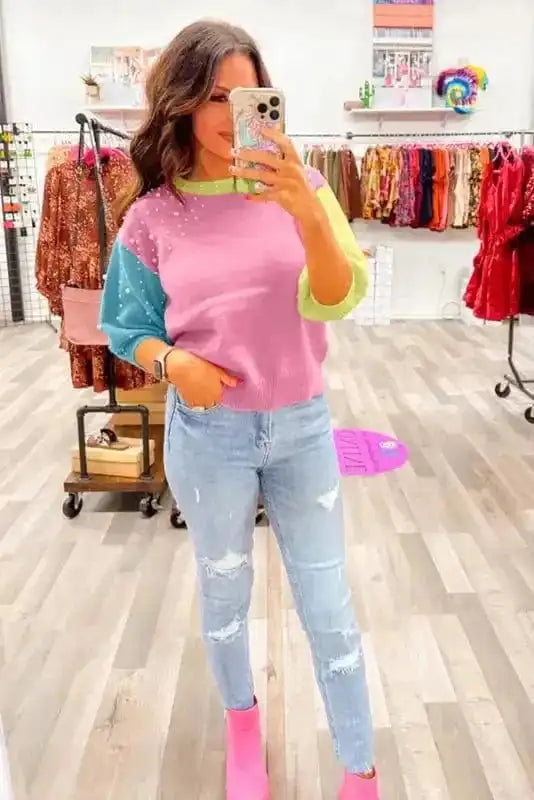 Short Sleeve Sweaters Scarlet Sheen Pearl Sweater