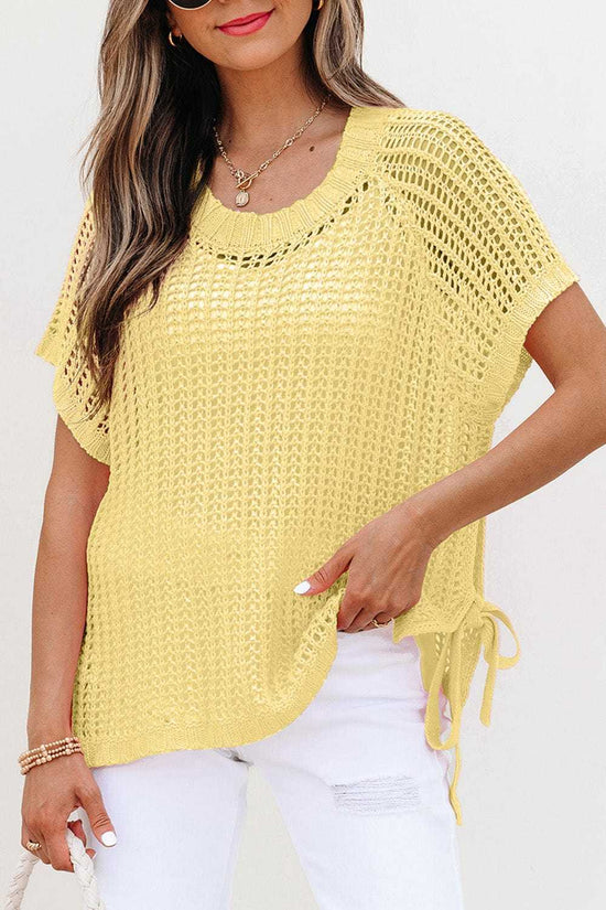 Short Sleeve Sweaters Soft Hue Crochet Top