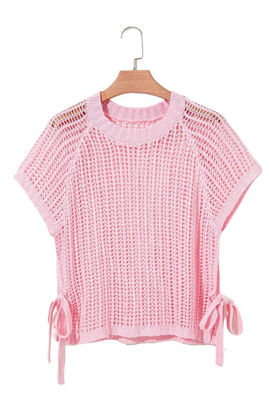 Short Sleeve Sweaters Soft Hue Crochet Top