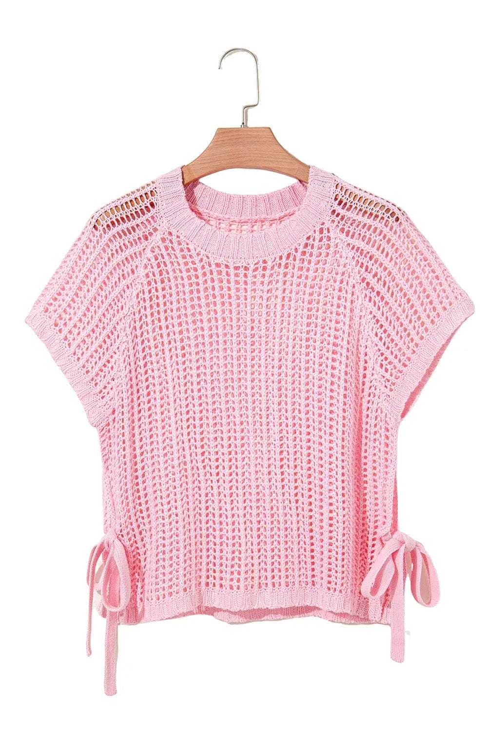 Short Sleeve Sweaters Soft Hue Crochet Top