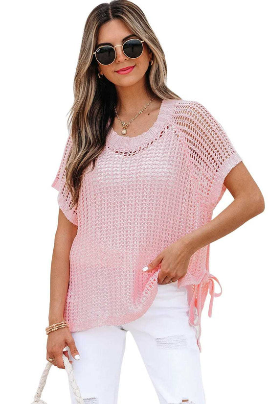 Short Sleeve Sweaters Soft Hue Crochet Top