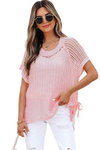 Short Sleeve Sweaters Soft Hue Crochet Top