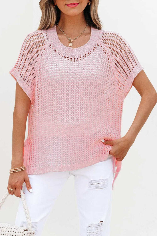 Short Sleeve Sweaters Soft Hue Crochet Top