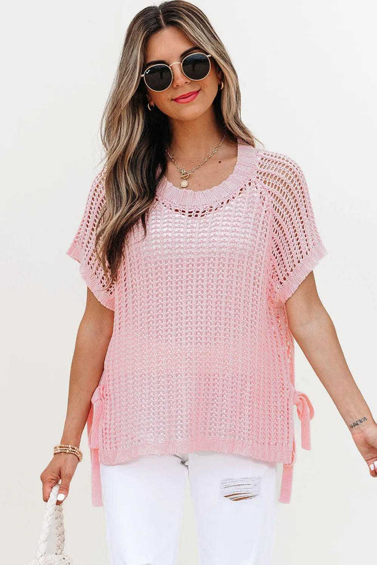 Short Sleeve Sweaters Soft Hue Crochet Top