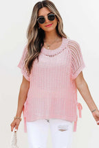 Short Sleeve Sweaters Soft Hue Crochet Top