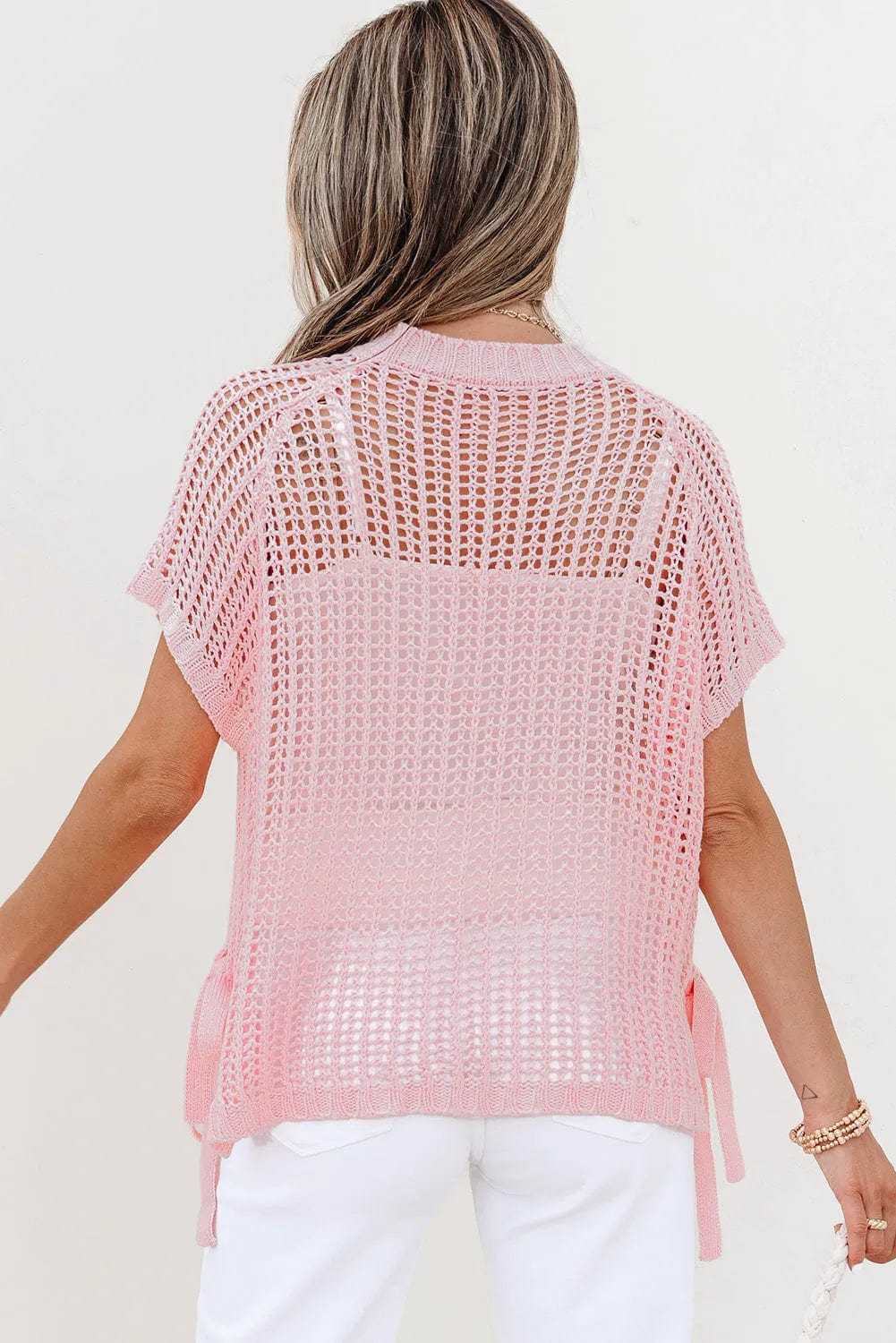 Short Sleeve Sweaters Soft Hue Crochet Top