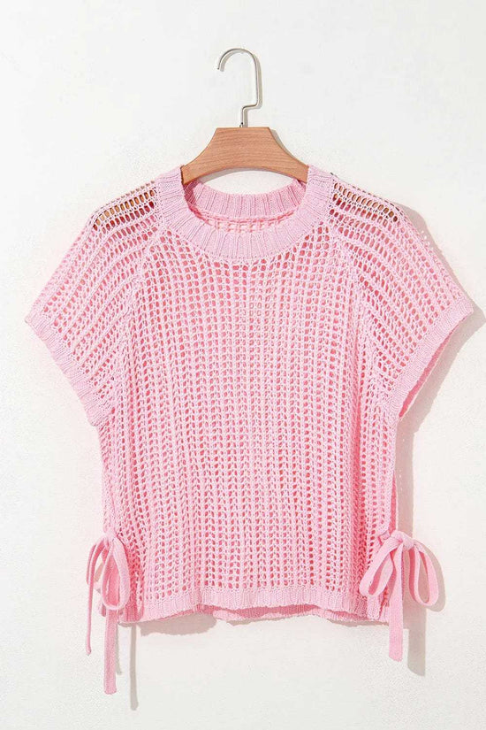 Short Sleeve Sweaters Soft Hue Crochet Top