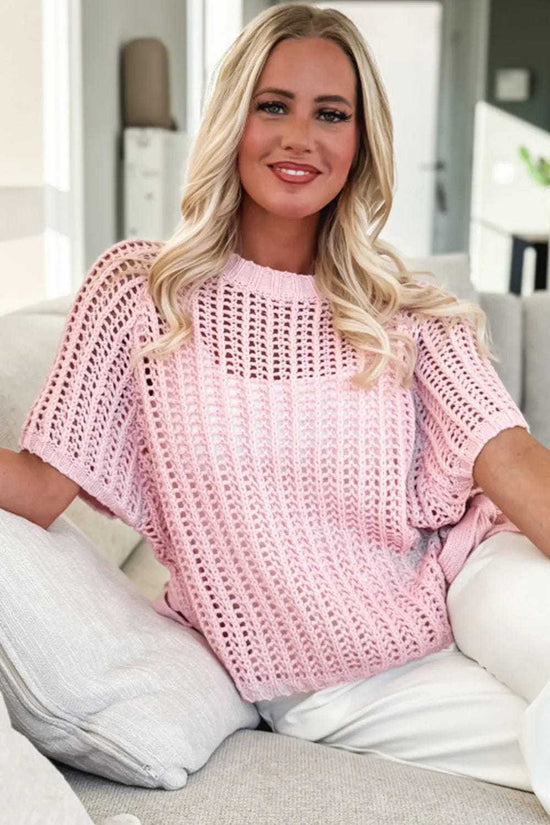 Short Sleeve Sweaters Soft Hue Crochet Top