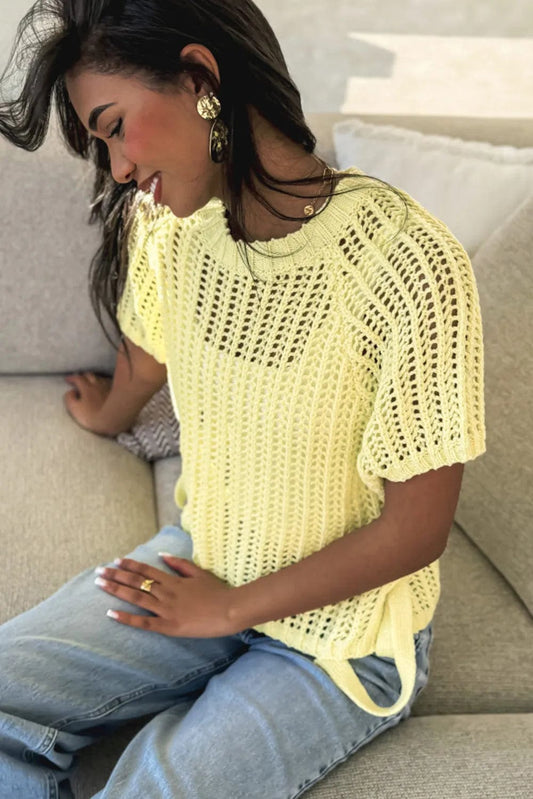 Short Sleeve Sweaters Soft Hue Crochet Top