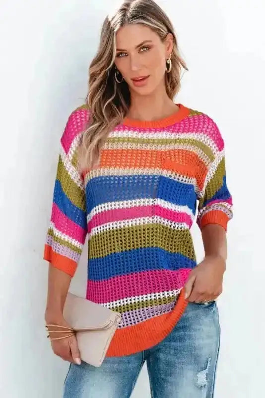 Short Sleeve Sweaters Zesty Lines - Hollowed Crochet Sweater