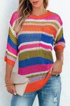 Short Sleeve Sweaters Zesty Lines - Hollowed Crochet Sweater