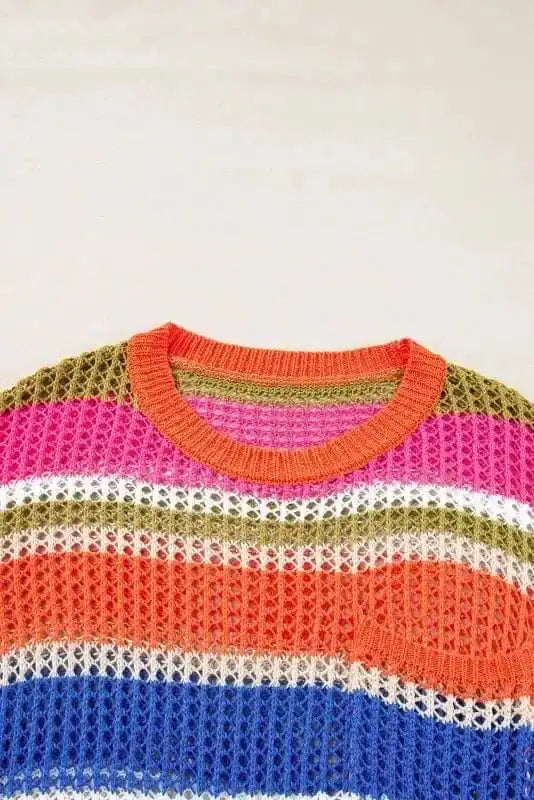 Short Sleeve Sweaters Zesty Lines - Hollowed Crochet Sweater
