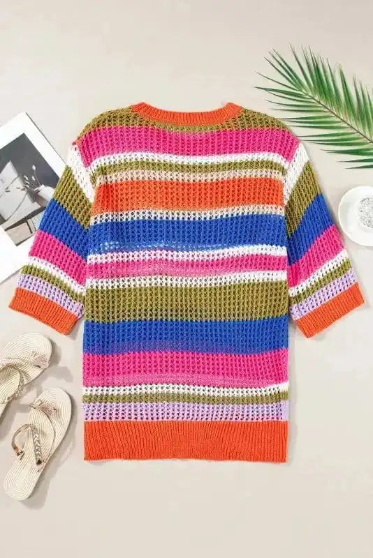 Short Sleeve Sweaters Zesty Lines - Hollowed Crochet Sweater