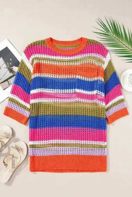 Short Sleeve Sweaters Zesty Lines - Hollowed Crochet Sweater