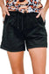 Shorts Khaki Solid Color Drawstring Frayed Hem Pocketed Shorts