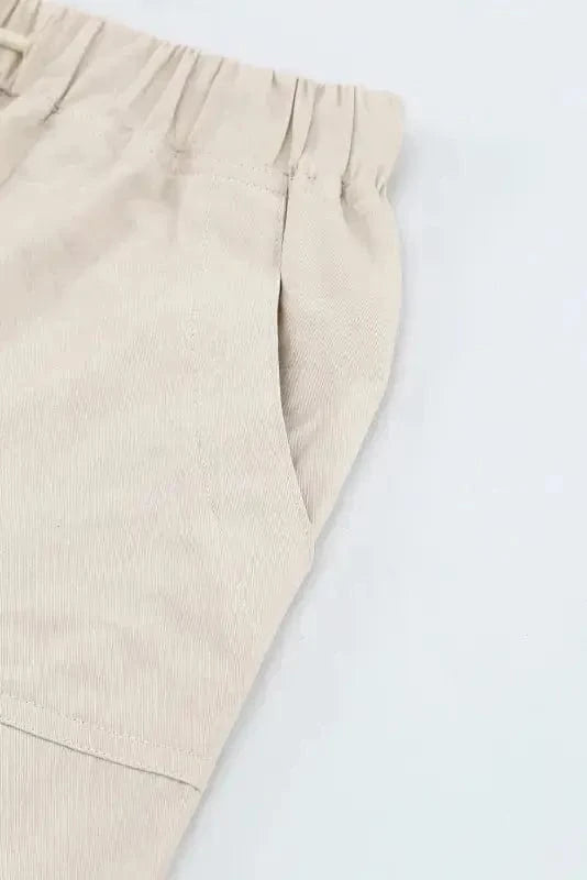 Shorts Khaki Solid Color Drawstring Frayed Hem Pocketed Shorts