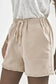 Shorts Khaki Solid Color Drawstring Frayed Hem Pocketed Shorts