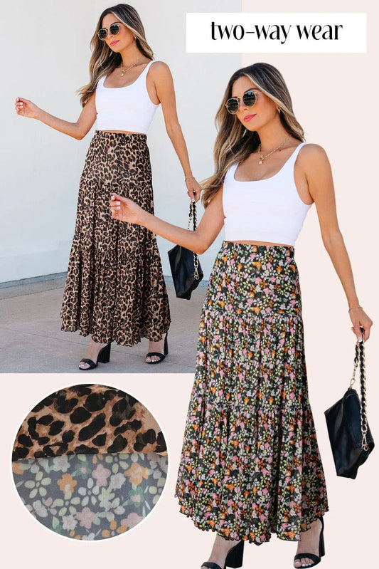 Skirts Brown / S / 92%Polyester+8%Elastane Fashionfitz Reversible Maxi Skirt for Trendy Style