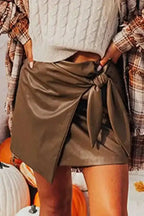 Skirts Café Chic Bowknot Mini - Faux Leather Skirt