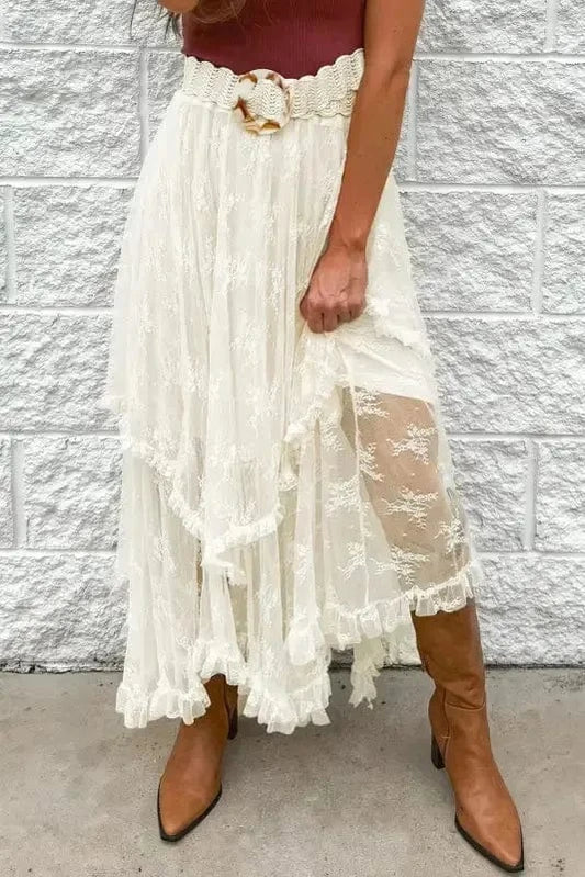 Skirts Lace Maxi Skirt - Cascading Tiered