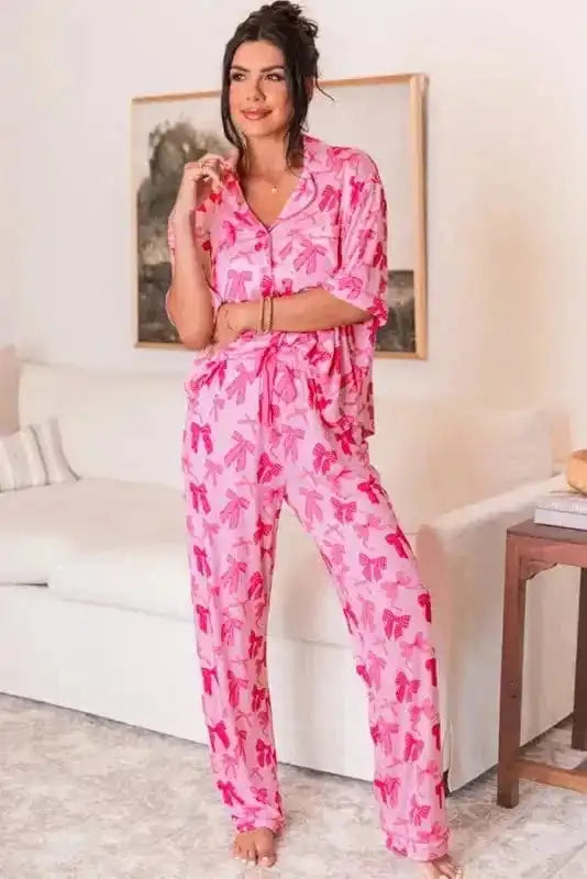 Sleepwear Chic Pink Bow-Knot Pajama Ensemble