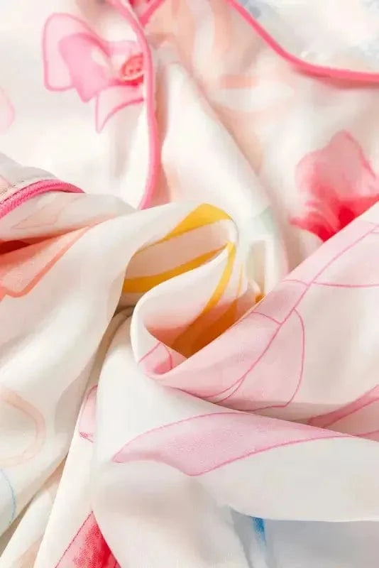Sleepwear Elegant Satin Dreams Pajama Set - White Bow Knot Print