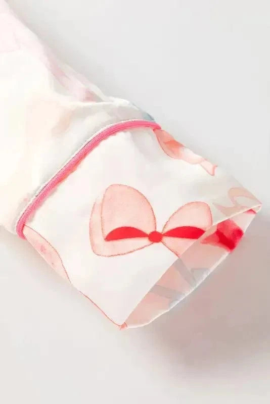 Sleepwear Elegant Satin Dreams Pajama Set - White Bow Knot Print