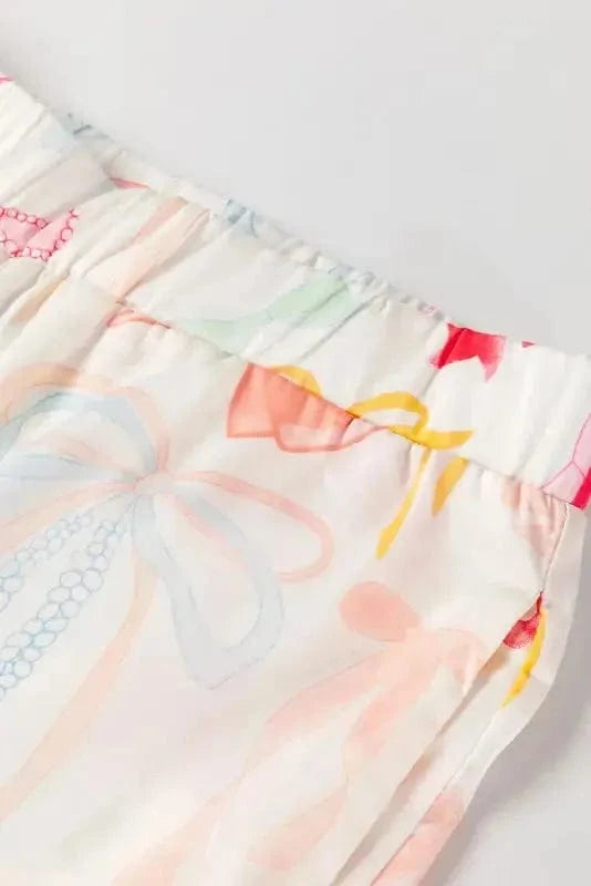 Sleepwear Elegant Satin Dreams Pajama Set - White Bow Knot Print